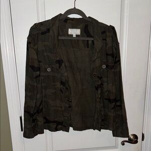 Camo Green Utility Linen blend Jacket Casual Style